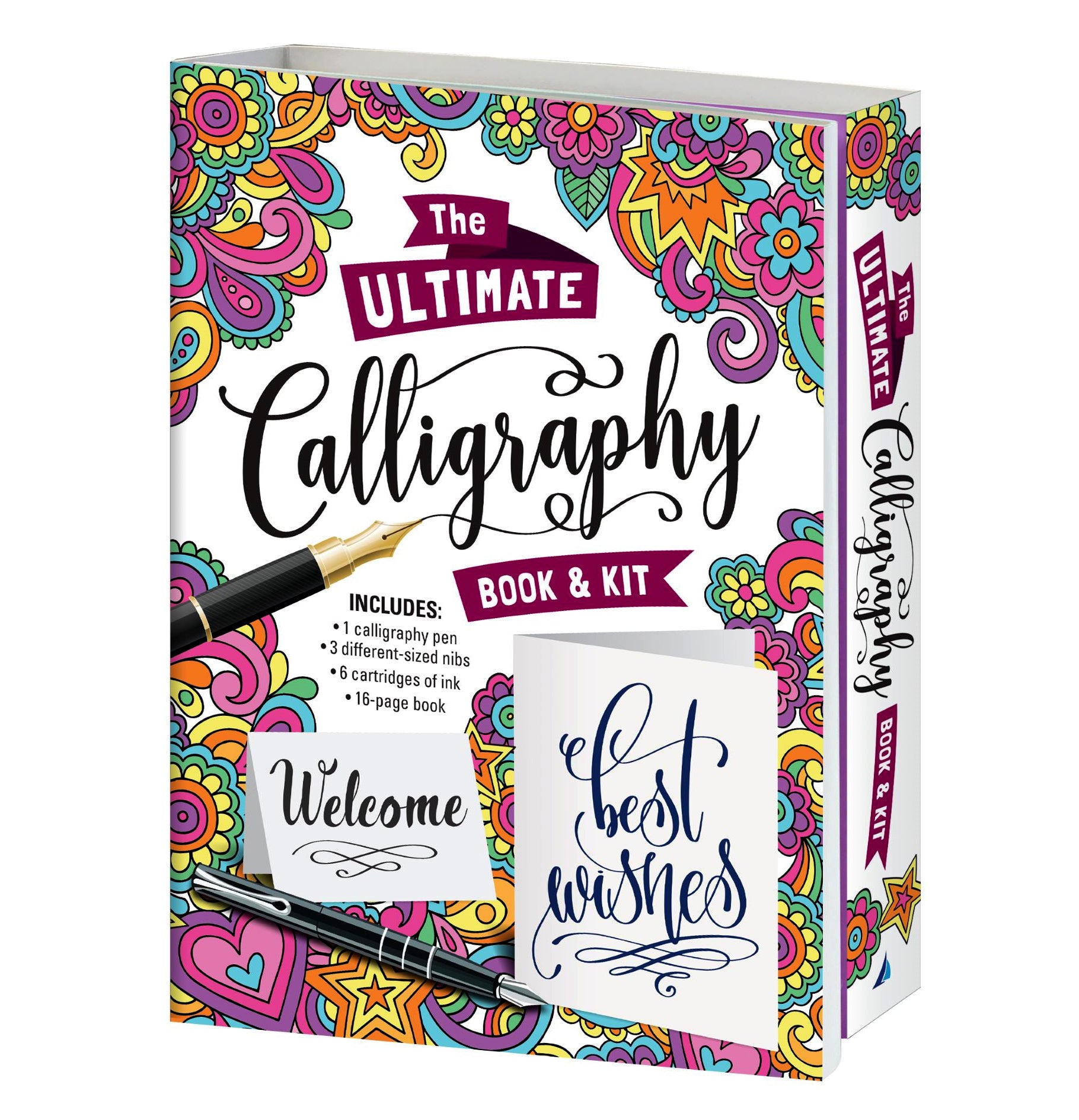 The Ultimate Calligraphy book & kit, 1 calligraphy pen, 3 different-sized nibs, 6 cartridges of ink, 16 page book