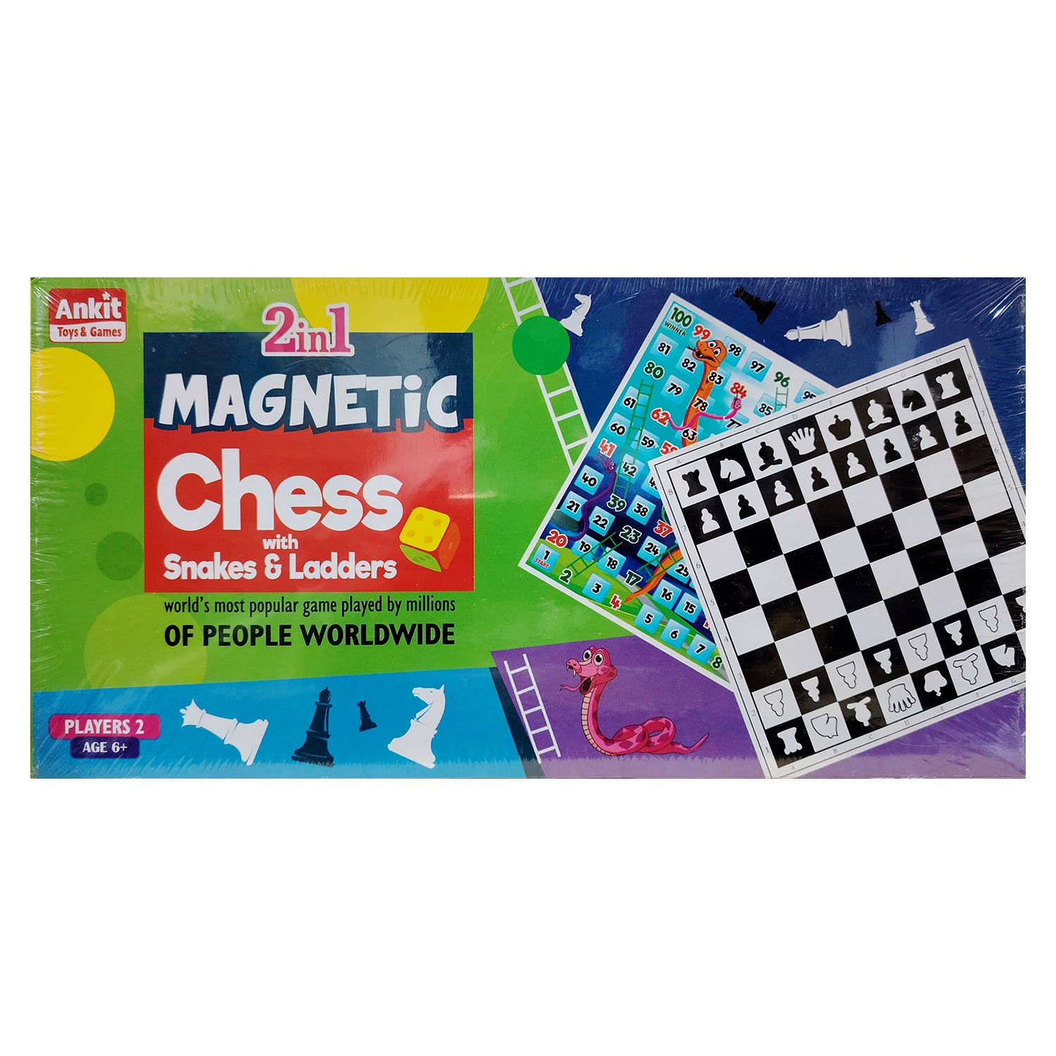 30x30 cm, 2 in 1 Magnetic Chess with Snakes & Ladders Board Game, 2 Players, Age 6+