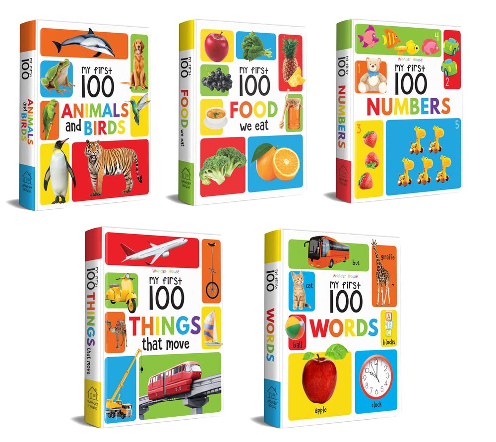 My First 100 Library: Boxset of 5 Early Learning Board Books for Kids/Children (homeschool | preschool | baby/toddler)