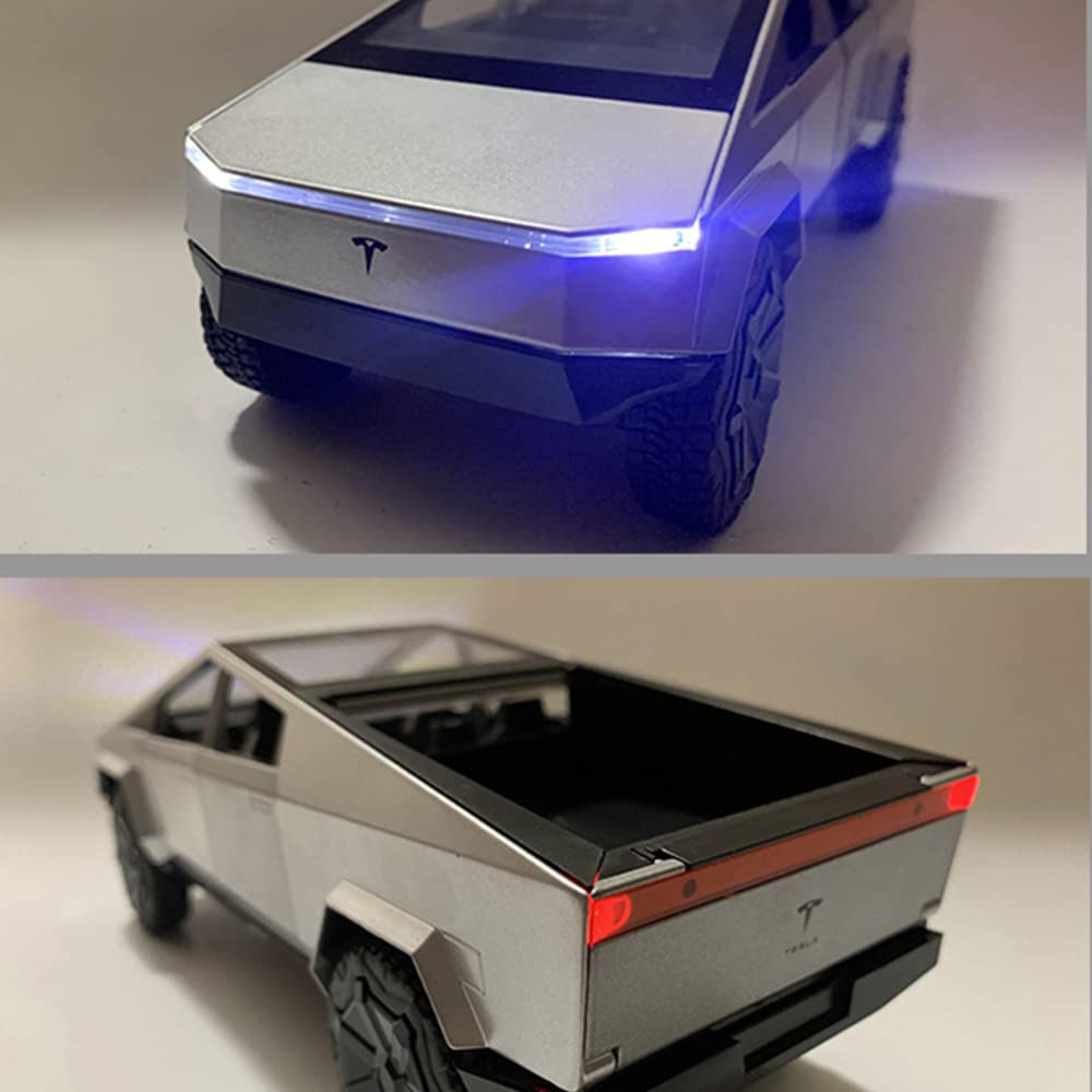 1:24 Scale Tesla Cybertruck, Die-Cast Model, Pull Back Pick-Up Truck with Sound and Light, Alloy Diecast Truck