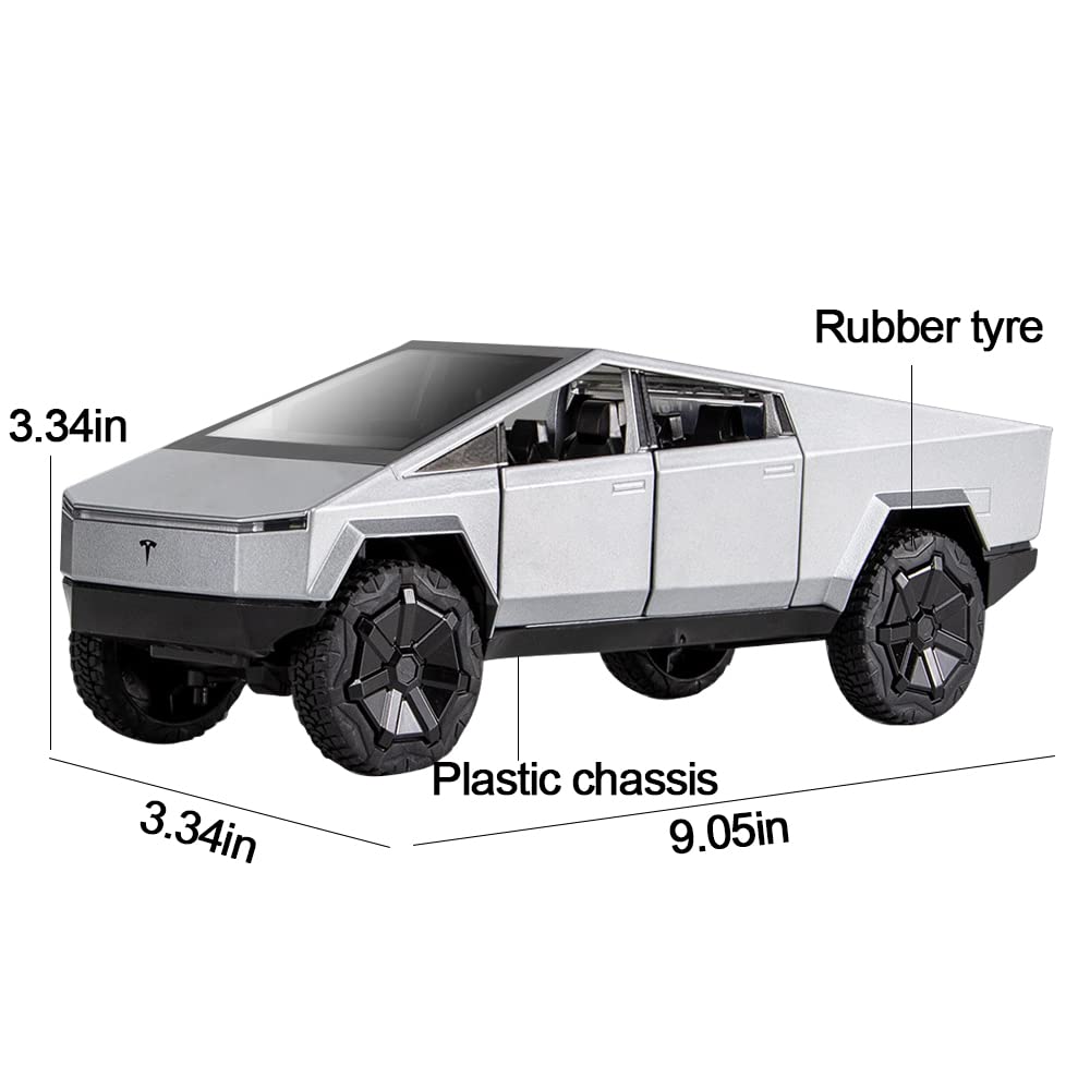 1:24 Scale Tesla Cybertruck, Die-Cast Model, Pull Back Pick-Up Truck with Sound and Light, Alloy Diecast Truck