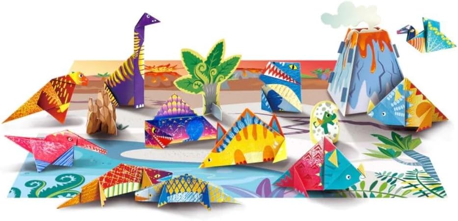 Avenir Origami - Dino World (Level 2), Create 40 Roaring Dinosaurs, Instruction Booklet, Giant Prehistoric Themed Poster with Card Characters for kids age 3+