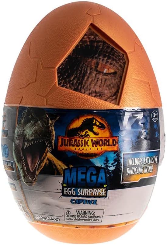 Jurassic World Captivz Dominion Mega Egg Mega Fun With Pop n Lock Dinosaur Toys, Slime, Zoom Rider Vehicle, Dominion Game and Battle Tokens