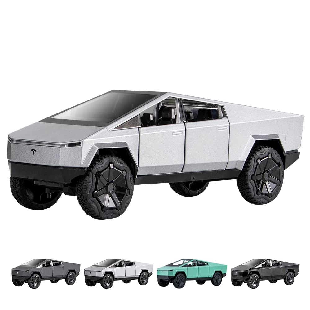 1:24 Scale Tesla Cybertruck, Die-Cast Model, Pull Back Pick-Up Truck with Sound and Light, Alloy Diecast Truck