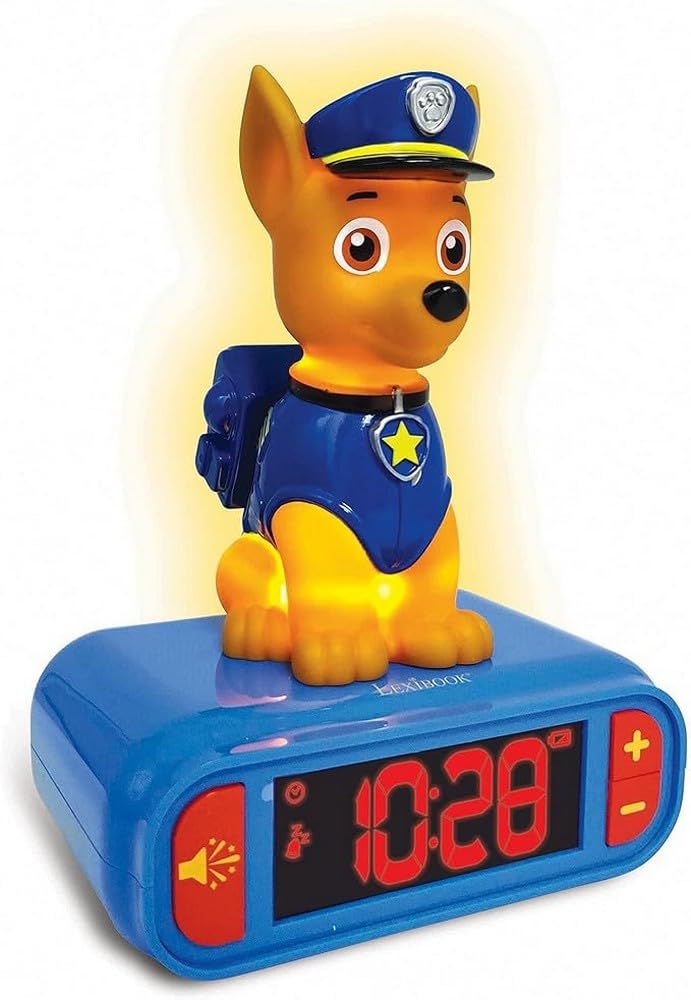 LEXIBOOK Paw Patrol Chase Digital Alarm Clock With Night Light Snooze Function Dog Sound Effects For Children/Kids Luminous Chase