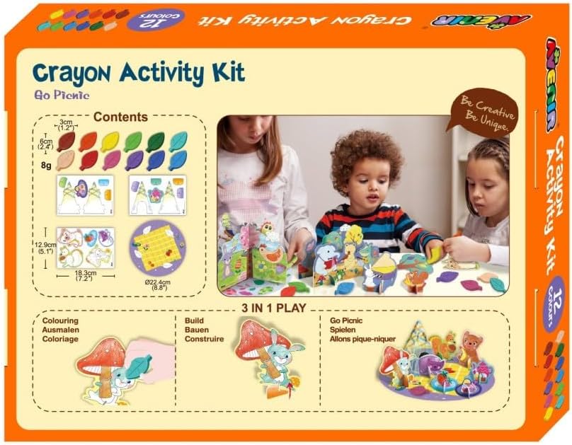 Avenir Crayon Activity Kit - Go Picnic | Thoughtfully Designed Crayons for Little Hands, Mess-Free and Durable | Safe and Eco-Friendly Natural Beeswax Crayons for Kids 3+