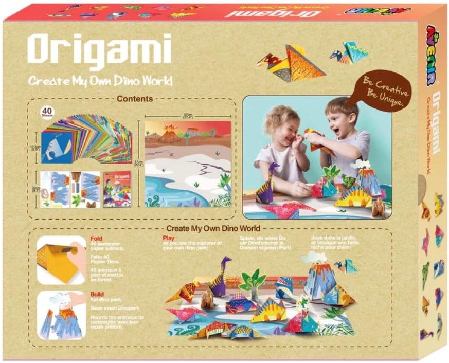 Avenir Origami - Dino World (Level 2), Create 40 Roaring Dinosaurs, Instruction Booklet, Giant Prehistoric Themed Poster with Card Characters for kids age 3+