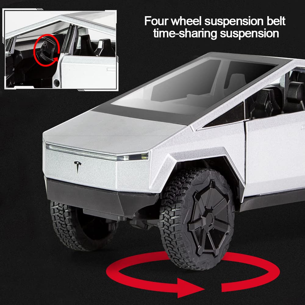 1:24 Scale Tesla Cybertruck, Die-Cast Model, Pull Back Pick-Up Truck with Sound and Light, Alloy Diecast Truck