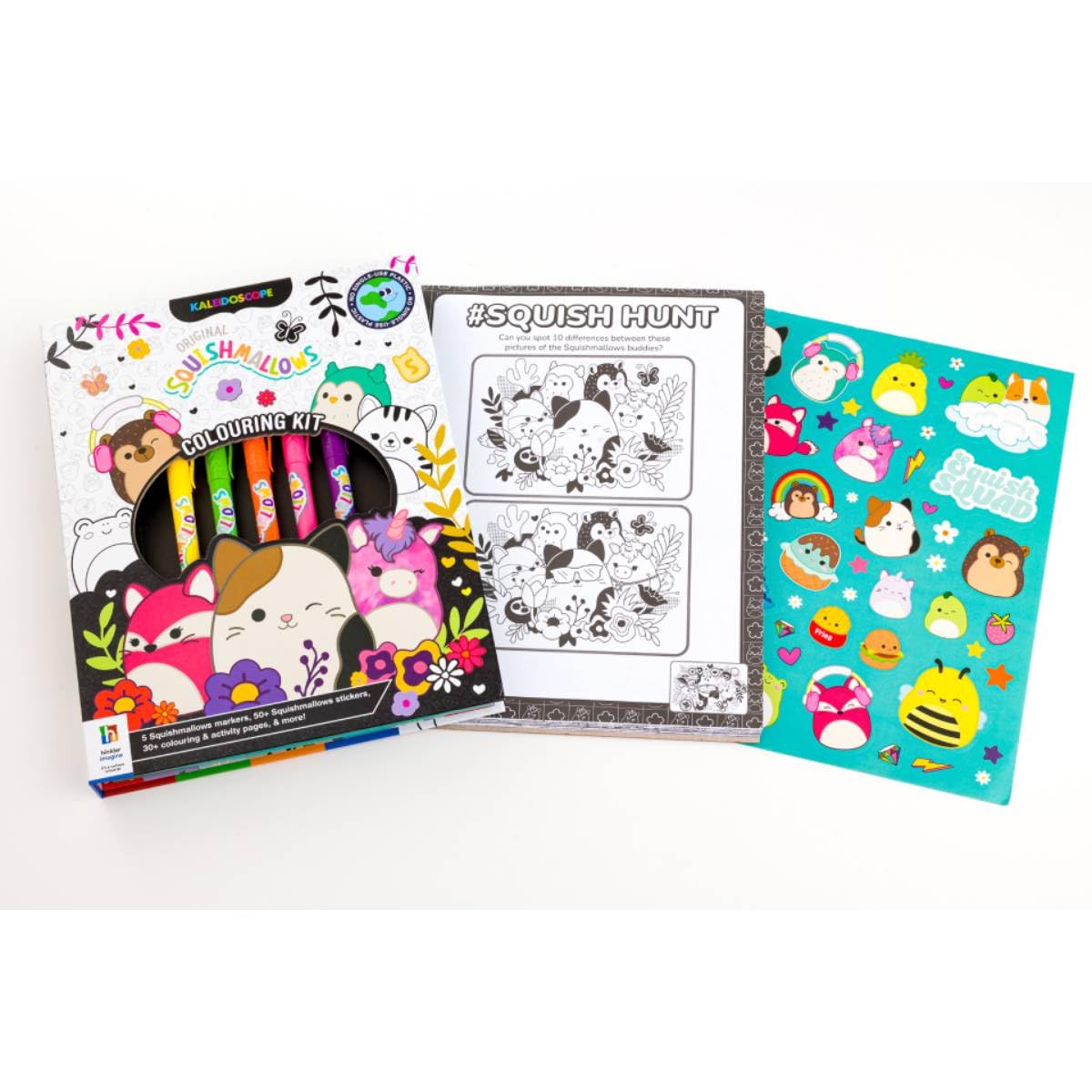 Hinkler Kaleidoscope -Original Squishmallows Colouring Kit, 5 Markers, 50+ stickers, 30+ colouring& activity pages and more! Age 5+