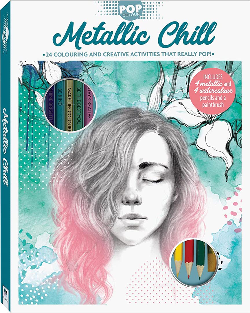 Hinkler Pop Colour - Metallic Chill Kit, 24 colouring and creative activities that really POP!