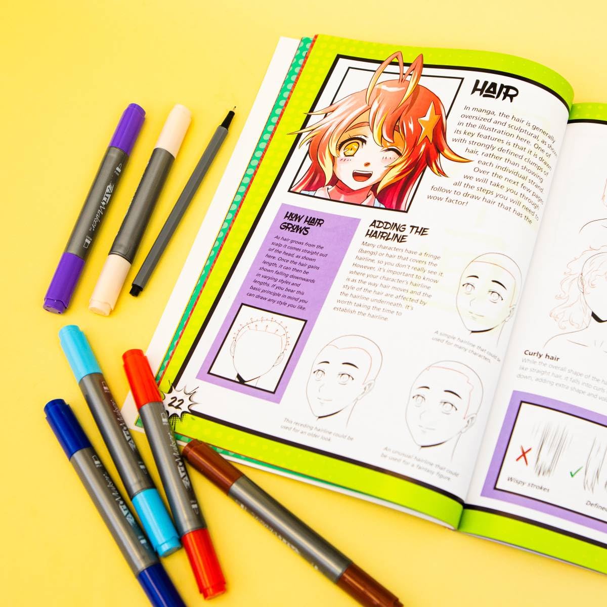 Hinkler Art Maker - How to Draw MANGA, 48-page instruction book & sketchbook, 6 specialist manga pens, 1 fineliner, Age 6 to Adult