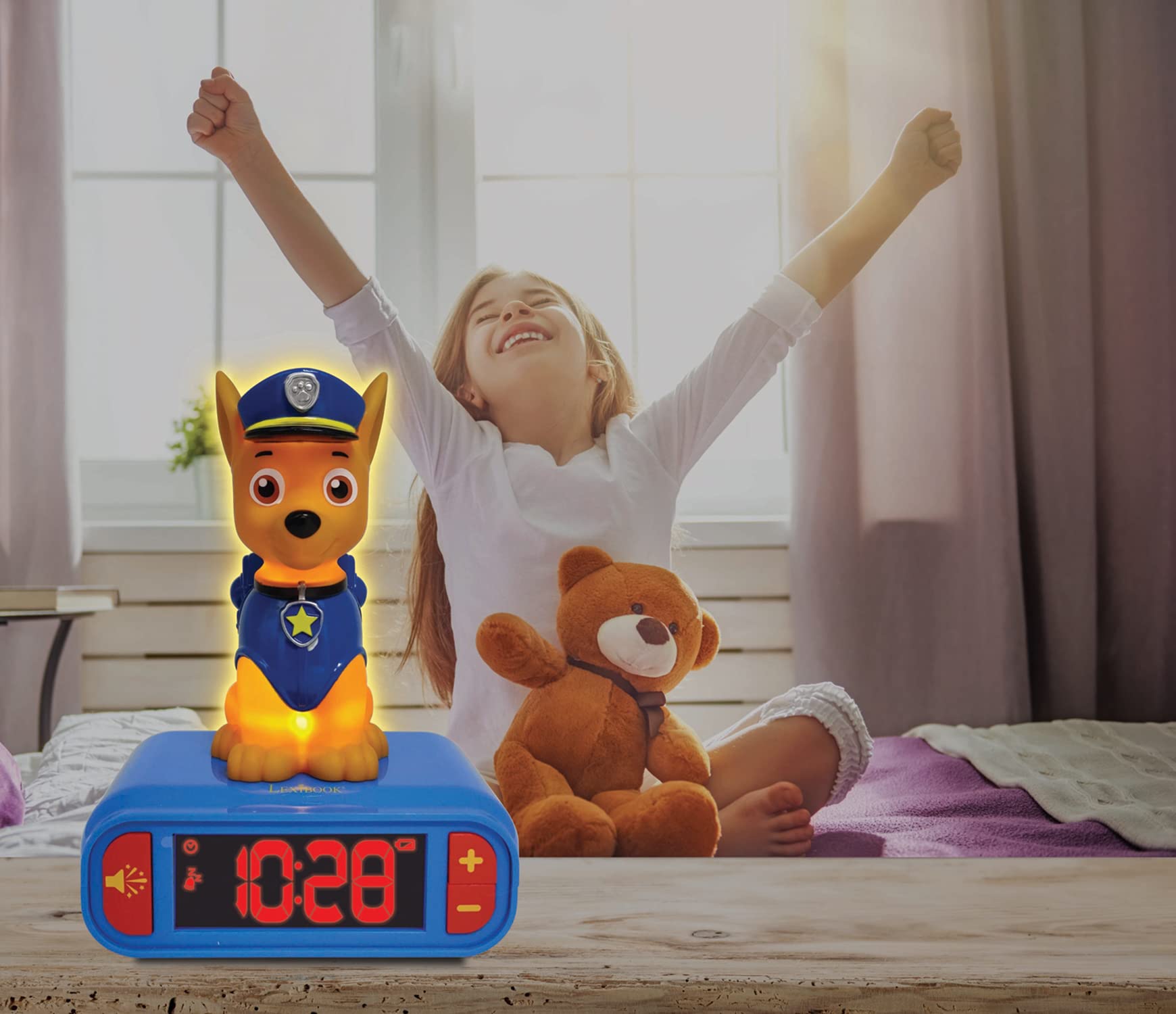 LEXIBOOK Paw Patrol Chase Digital Alarm Clock With Night Light Snooze Function Dog Sound Effects For Children/Kids Luminous Chase