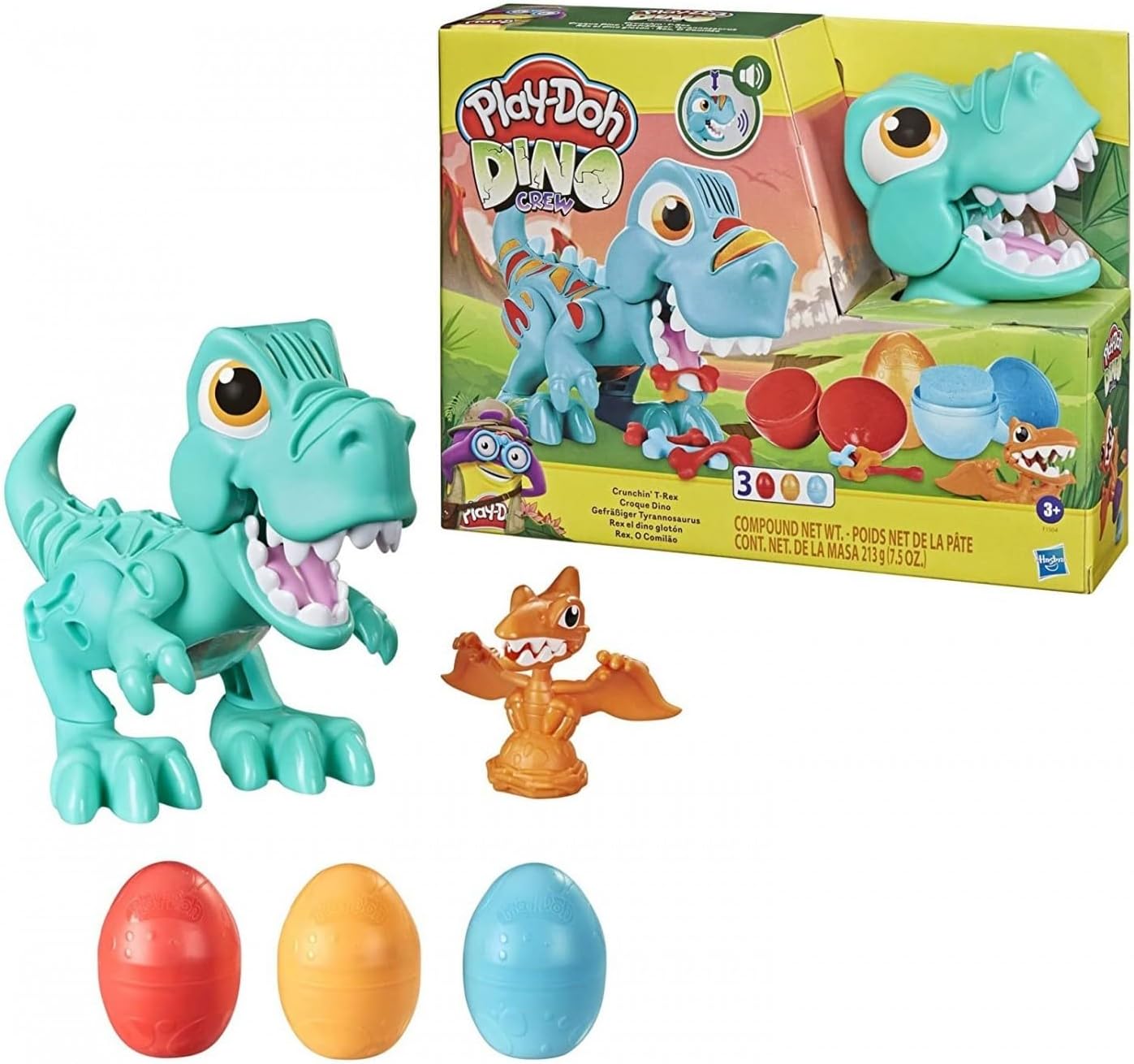 Play-Doh Dino Crew Crunchin' T-Rex Toy For Kids 3 Years And Up With Dinosaur Sounds And 3 Play-Doh Eggs