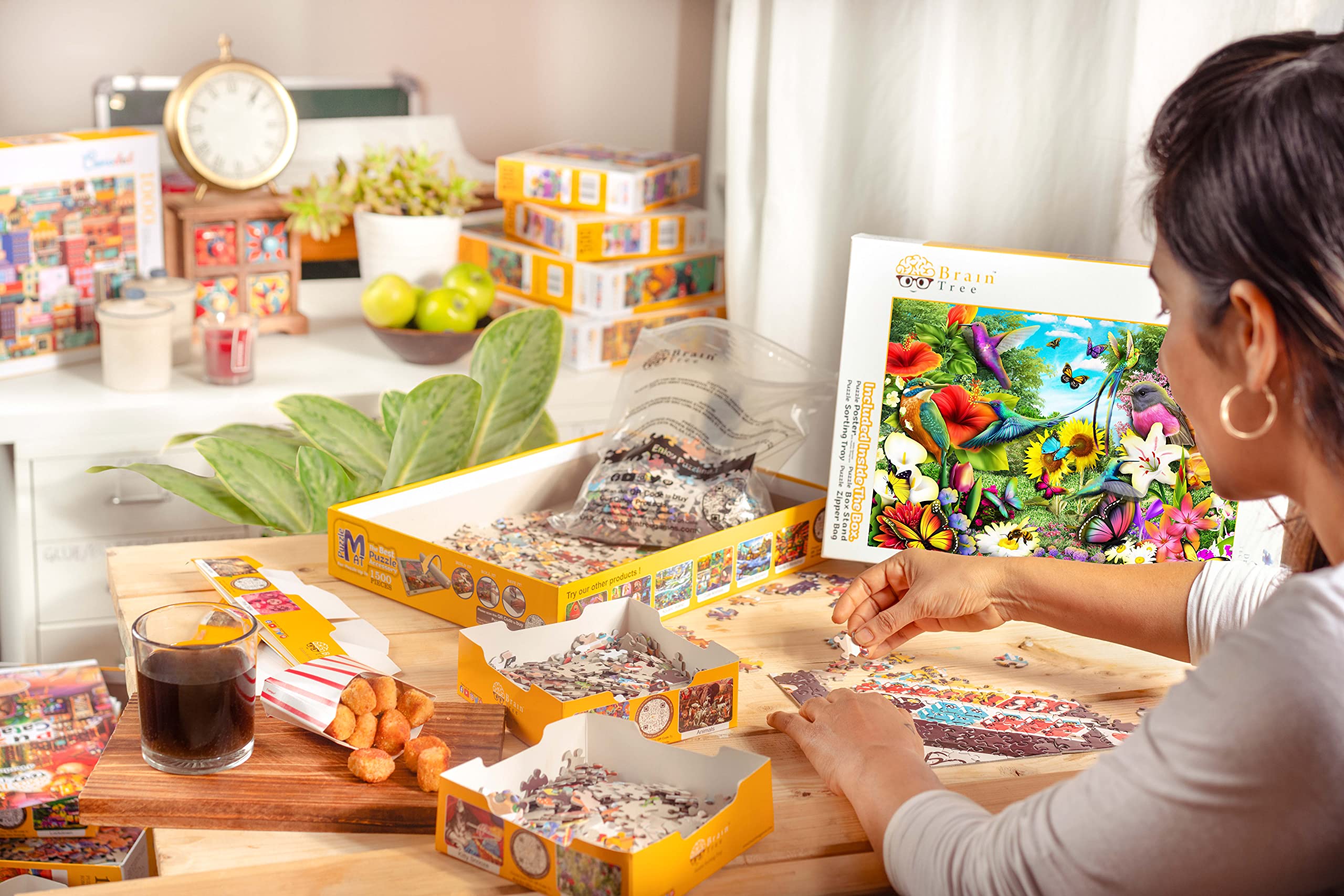 Brain Tree, Flower Garden 1000 Piece Puzzles for for Adults and Kids 12+, Droplet Technology for Anti Glare & Soft Touch