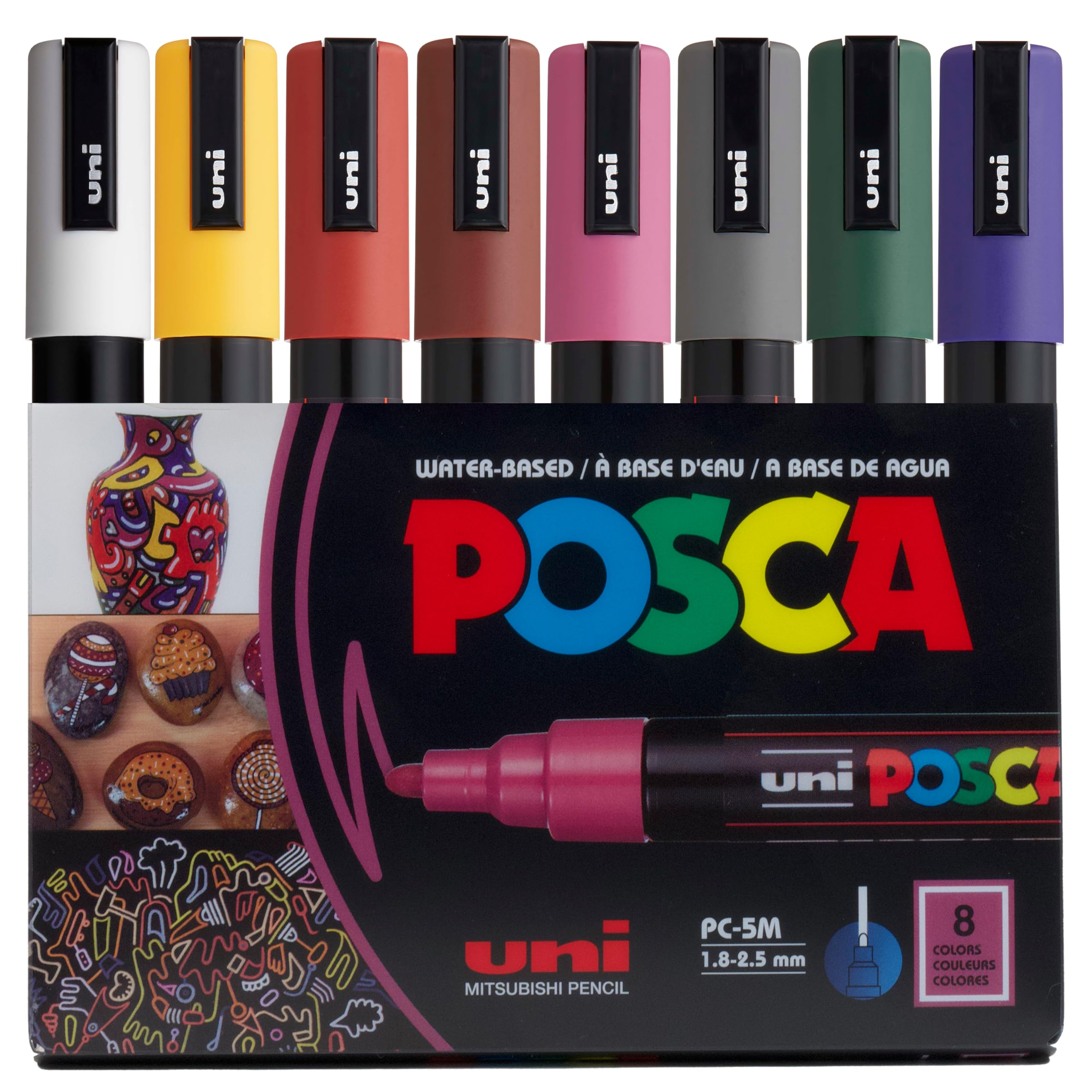 POSCA Japan, Water-based 8 colors, Paint Markers, PC-5M, 1.8-2.5 mm