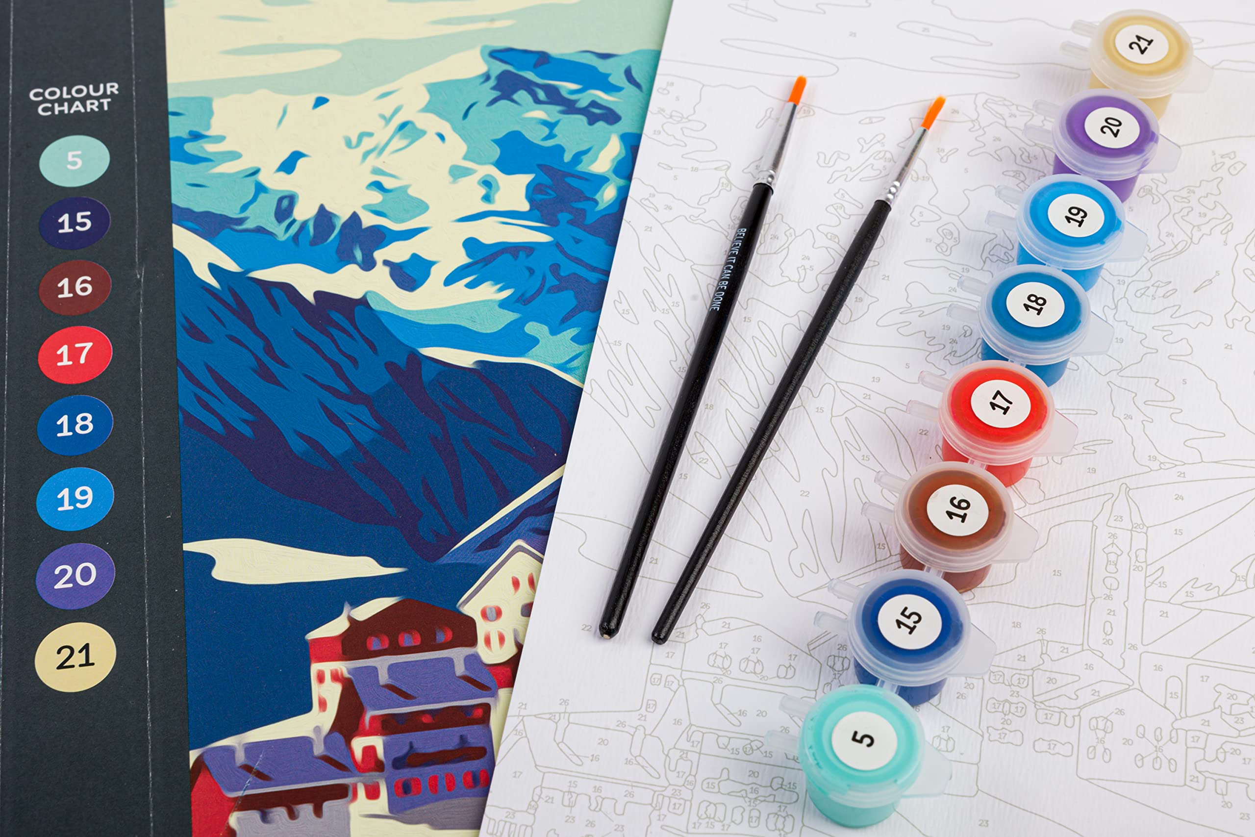 Hinkler ArtMaker - Painting by Numbers Alpine Village (8 Paints, 2 Brushes)