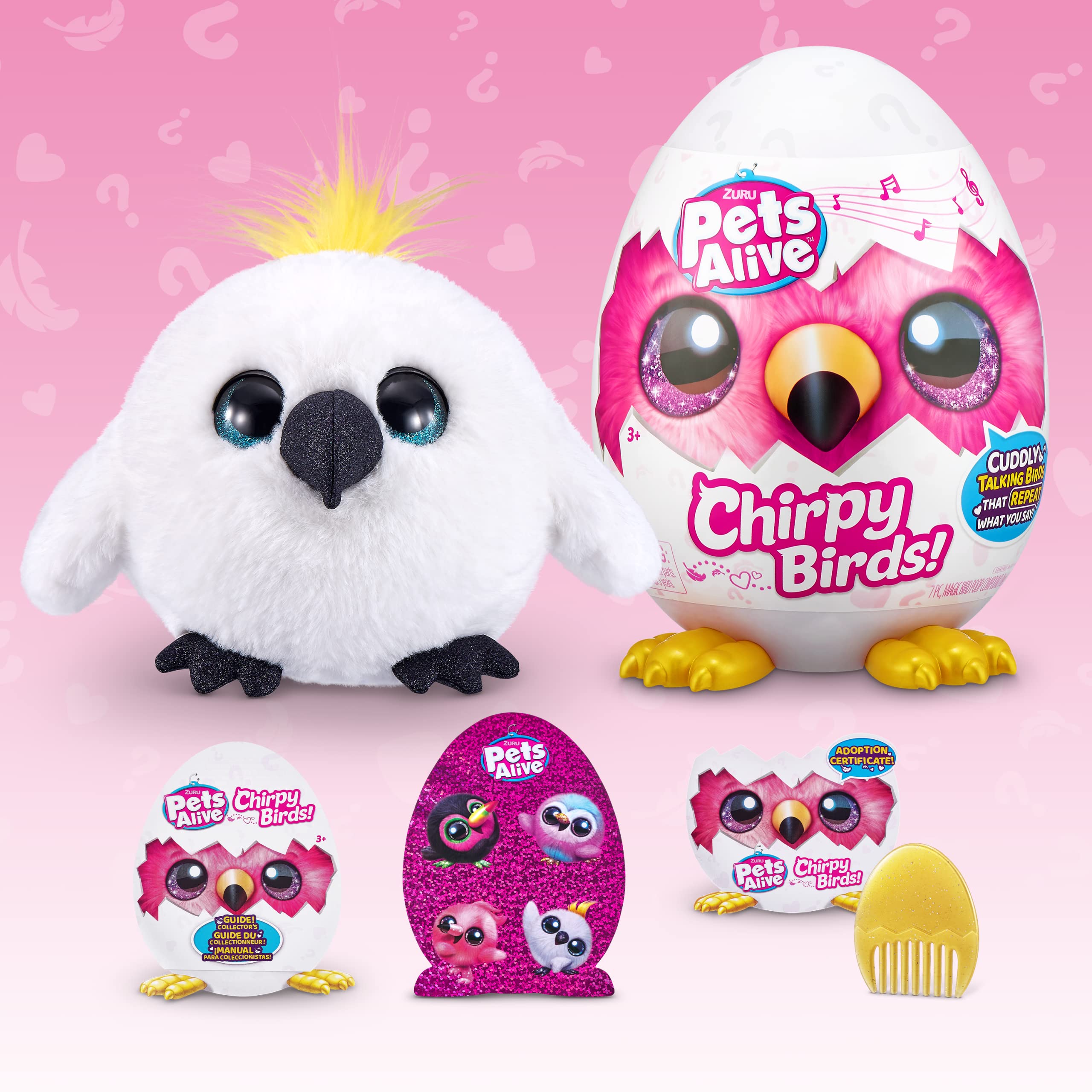 Pets Alive Chirpy Birds Assorted by ZURU, Electronic Pet That Speaks, Giant Surprise Egg, Stickers, Comb, Fluffy Clay, Bird Animal Plush for Girls