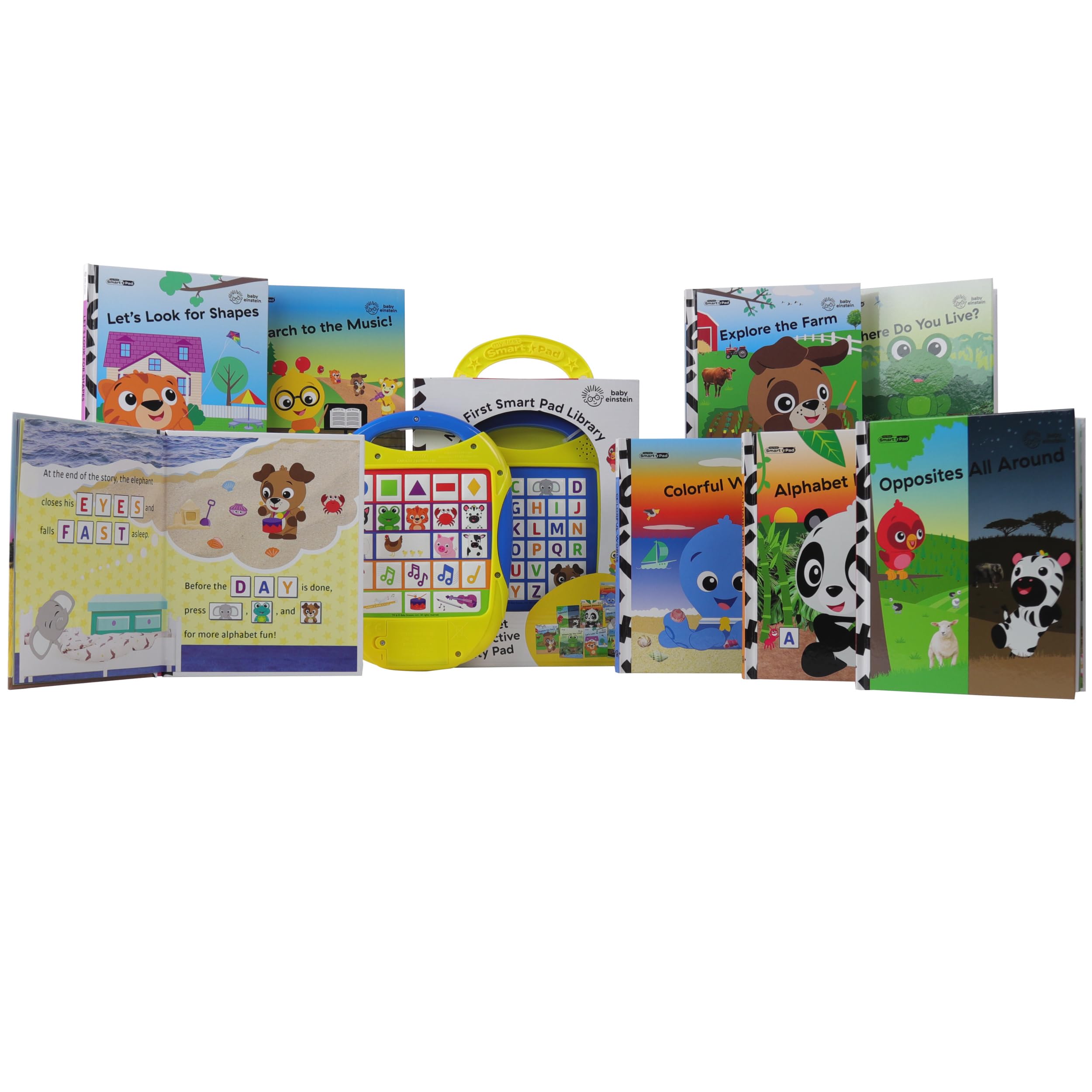 Baby Einstein: My First Smart Pad Library, 8-Book Set and Interactive Activity Pad Sound Book Set, Age 36+ months