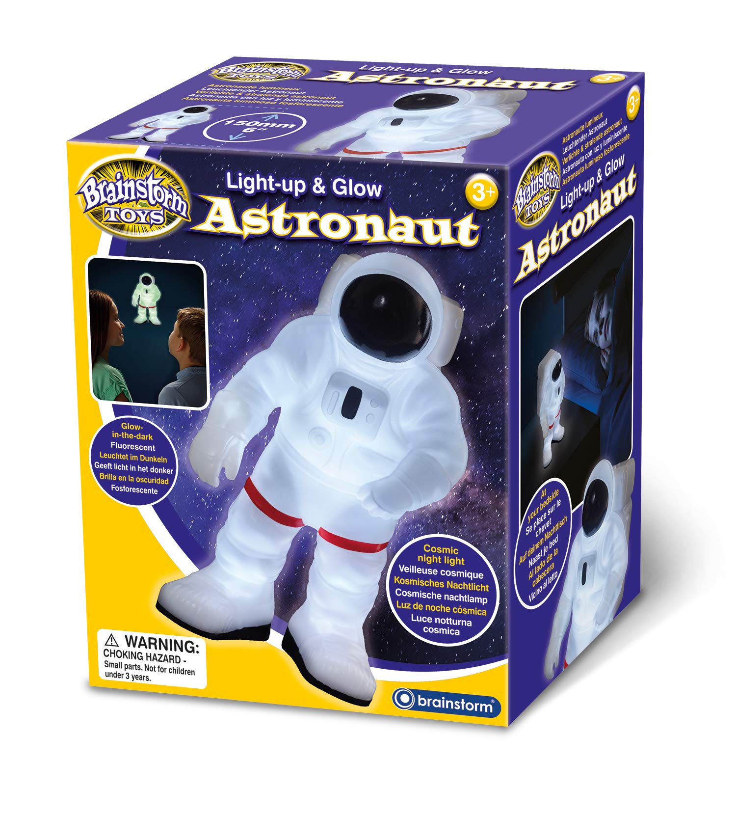 Brainstorm Toys - Light-up and Glow Astronaut, Push On & Off, Glow in the dark, Age 3+