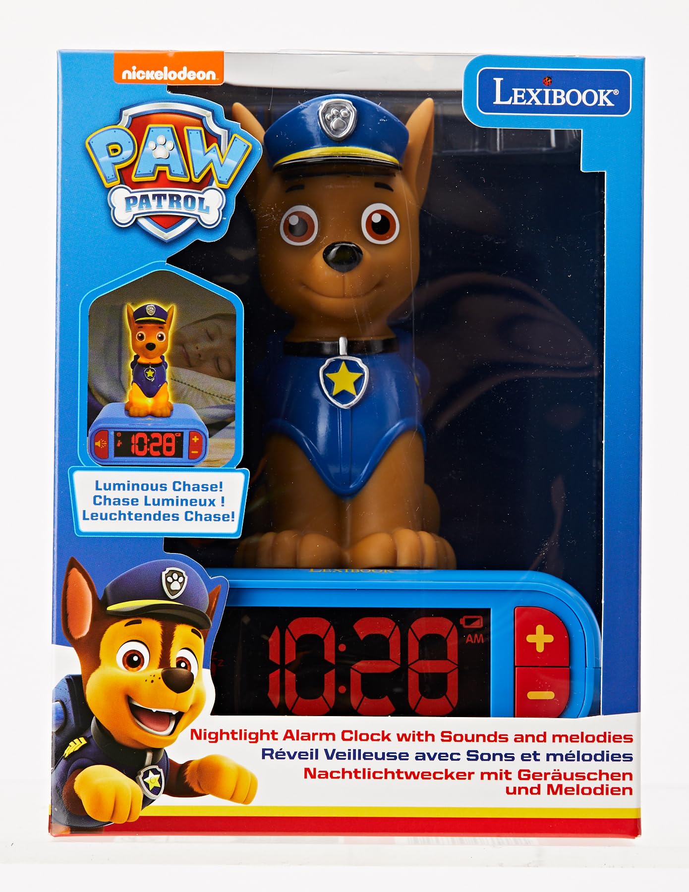 LEXIBOOK Paw Patrol Chase Digital Alarm Clock With Night Light Snooze Function Dog Sound Effects For Children/Kids Luminous Chase