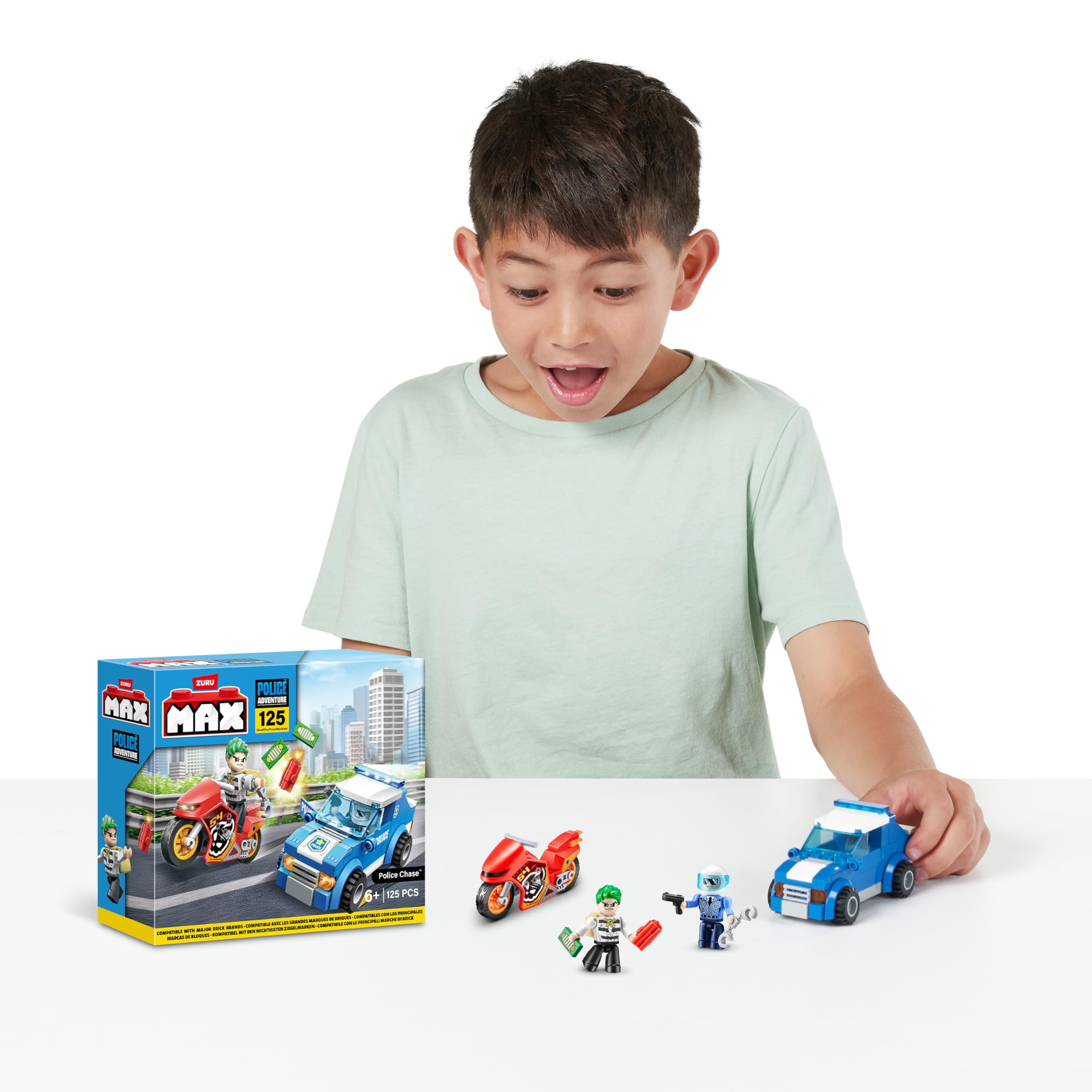 MAX Adventure Play Set, Police Chase Building Blocks Toy Vehicles, Max Build More 83164 (125 Pieces), Age 6+