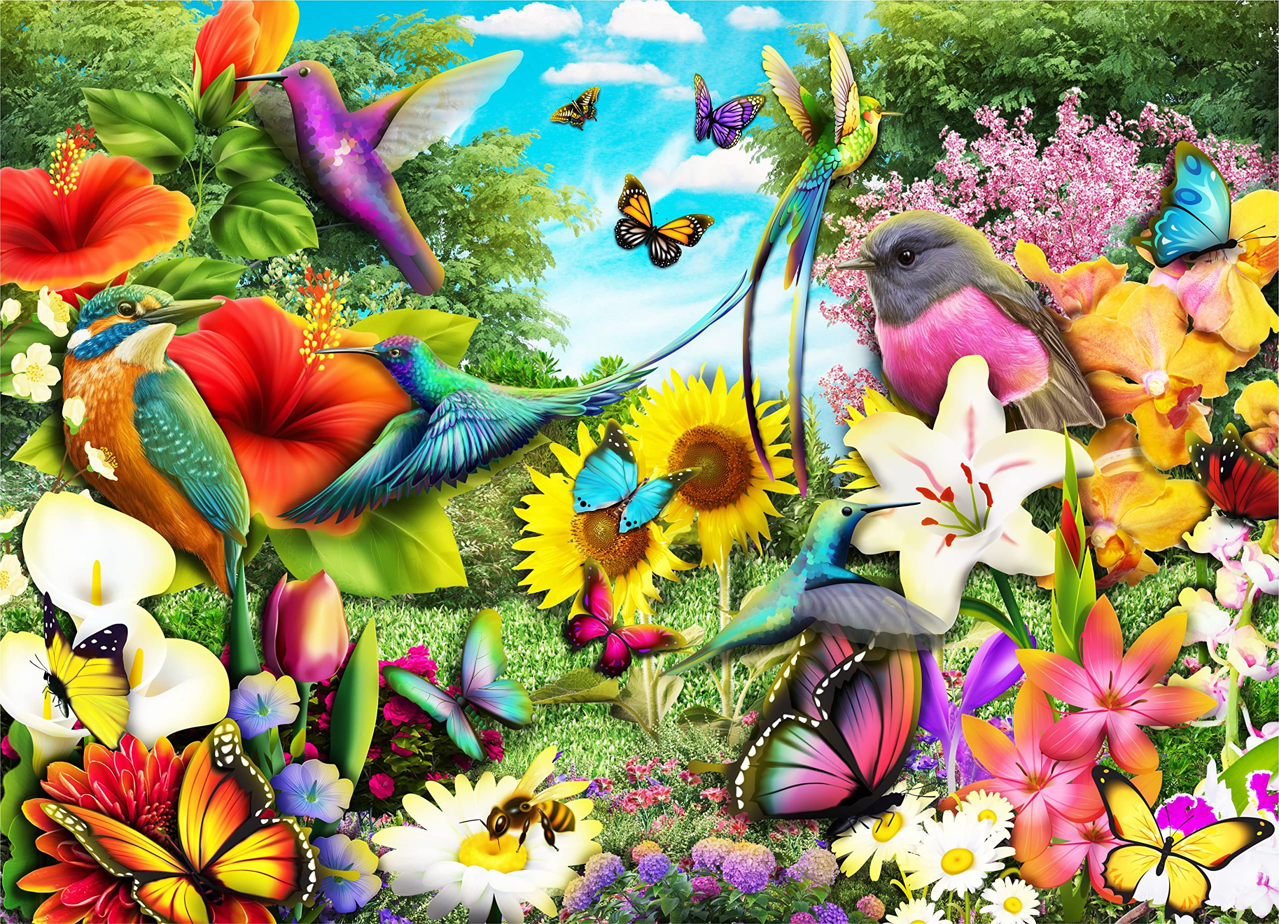 Brain Tree, Flower Garden 1000 Piece Puzzles for for Adults and Kids 12+, Droplet Technology for Anti Glare & Soft Touch