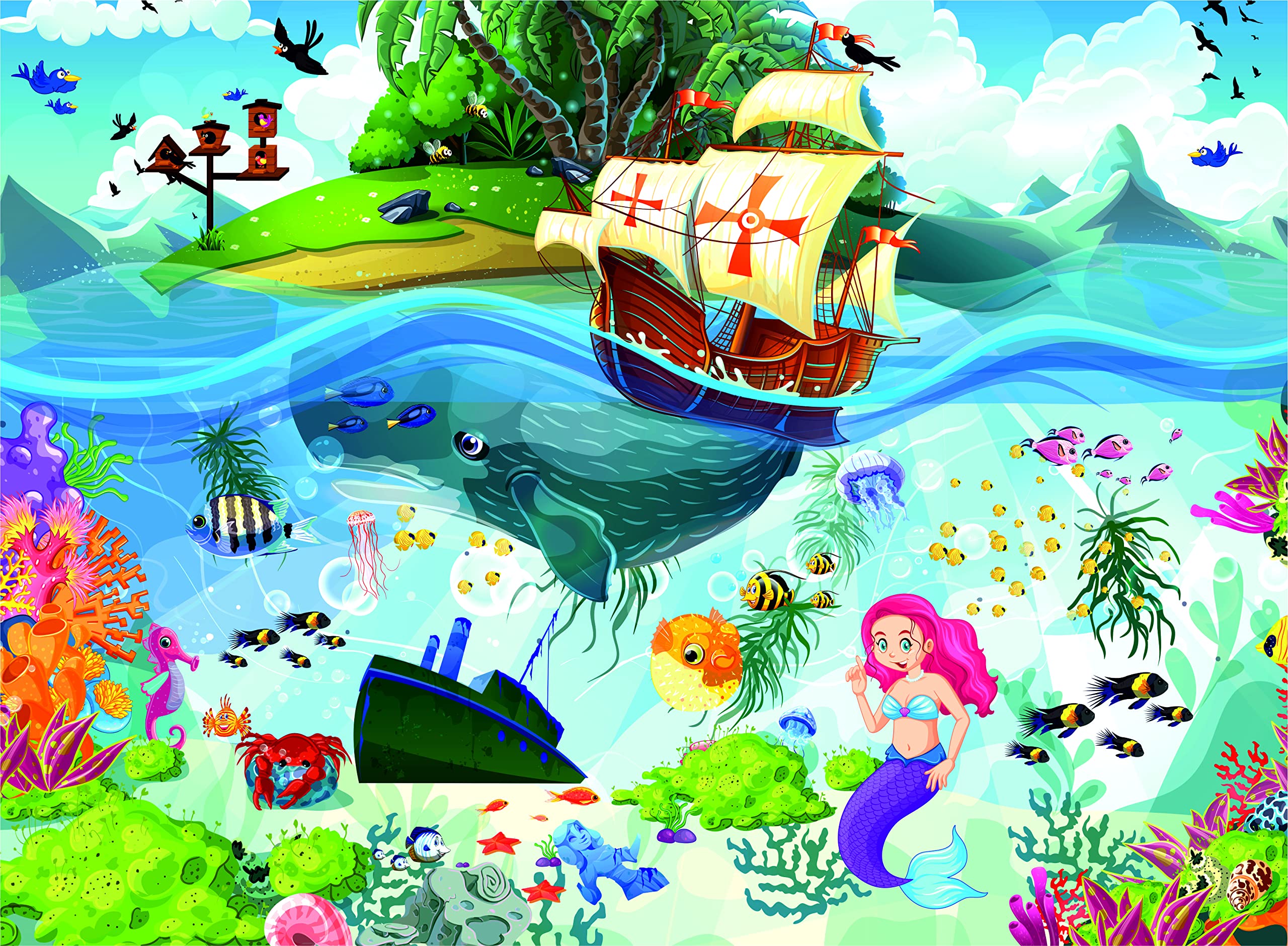 Mermaid Island 500 Piece Puzzles for for Adults&Kids 12+ Unique Puzzles for Adults&Kids 500 Pieces with Droplet Technology for Anti Glare & Soft Touch -19.5" Lx14.5 W