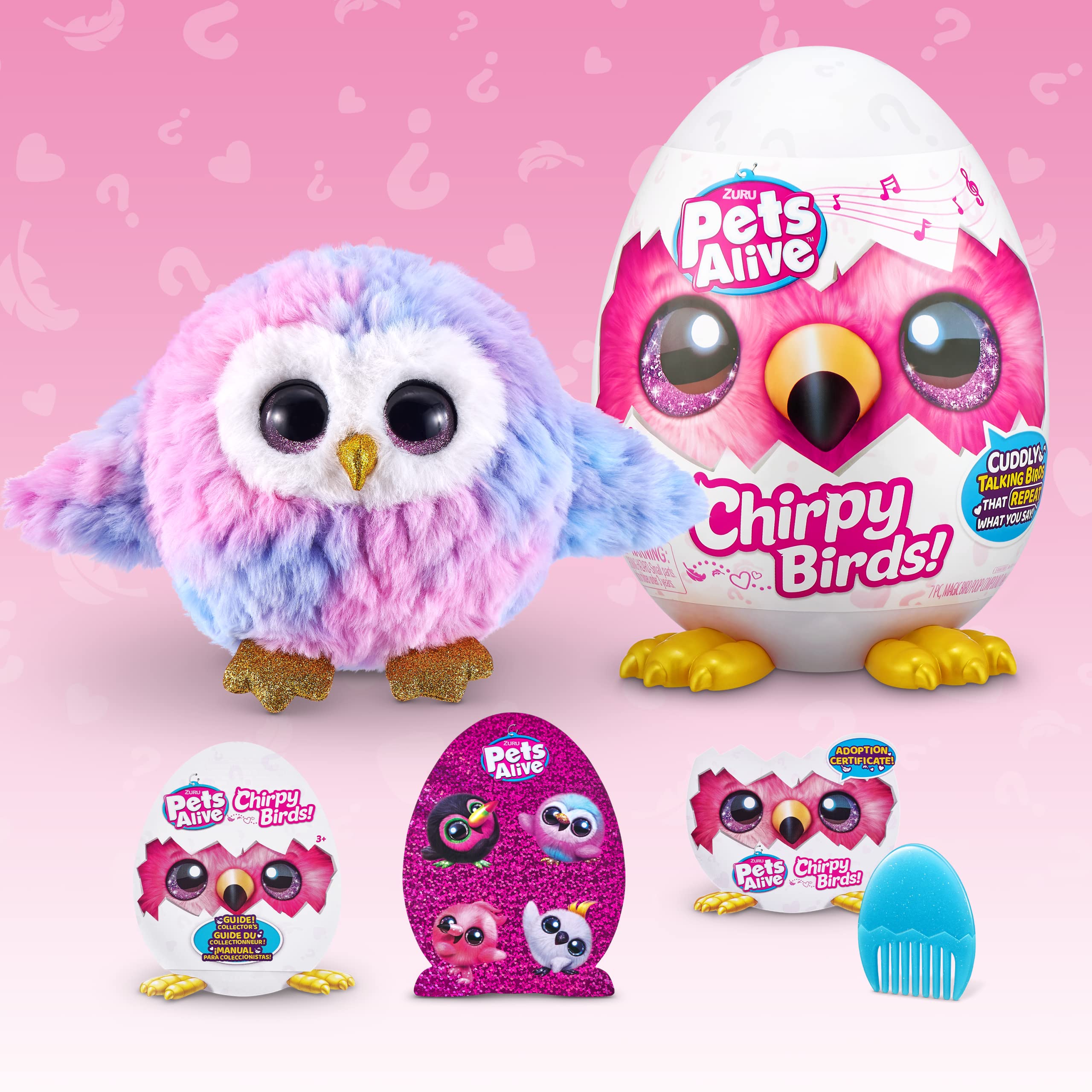 Pets Alive Chirpy Birds Assorted by ZURU, Electronic Pet That Speaks, Giant Surprise Egg, Stickers, Comb, Fluffy Clay, Bird Animal Plush for Girls