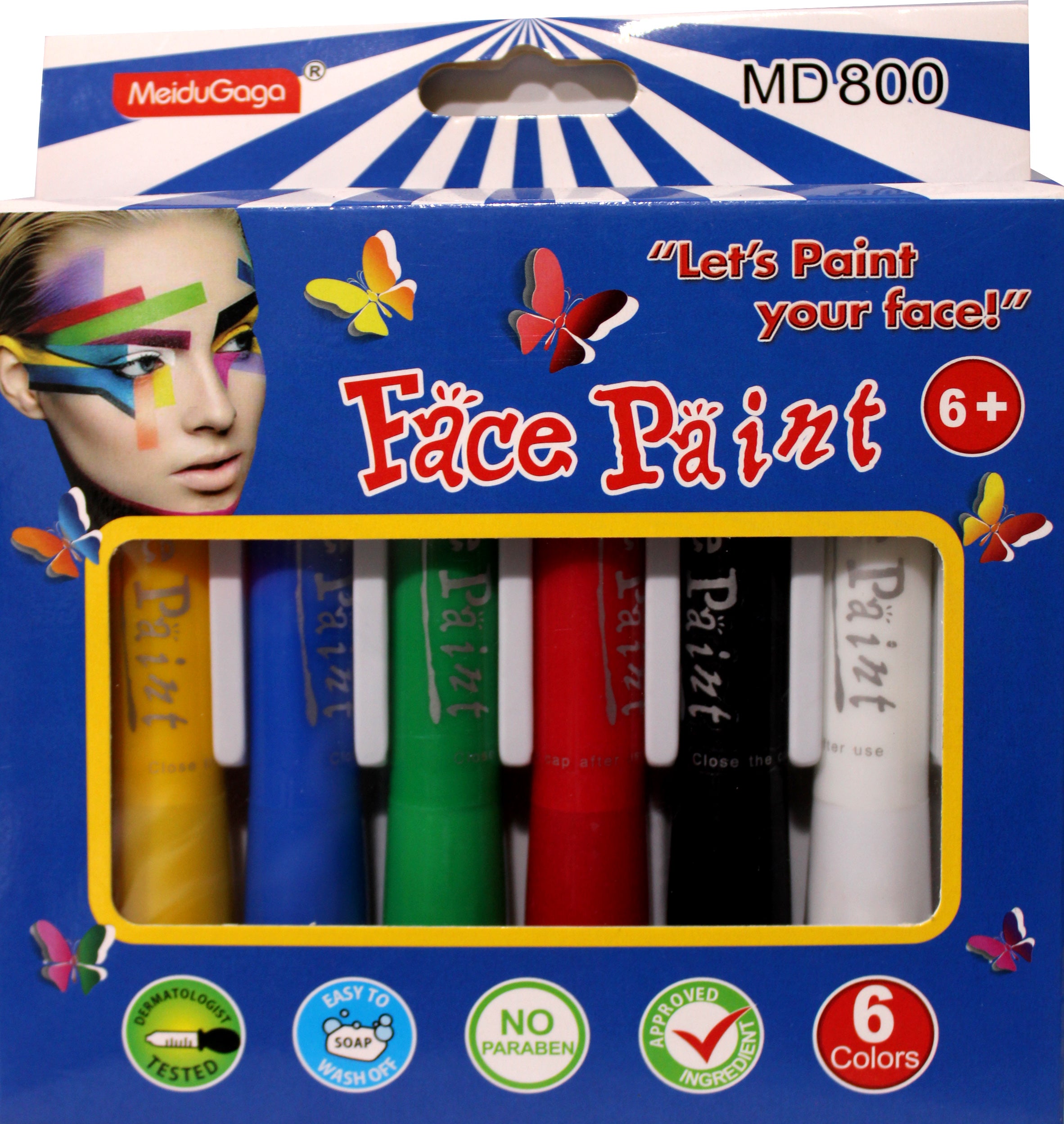 Face Painting Kit for Kids & adults, 6 Colors Water Based Face Paint Kit, Twistable and Washable Paint Sticks for National Day, Birthday, Halloween and Body Paints