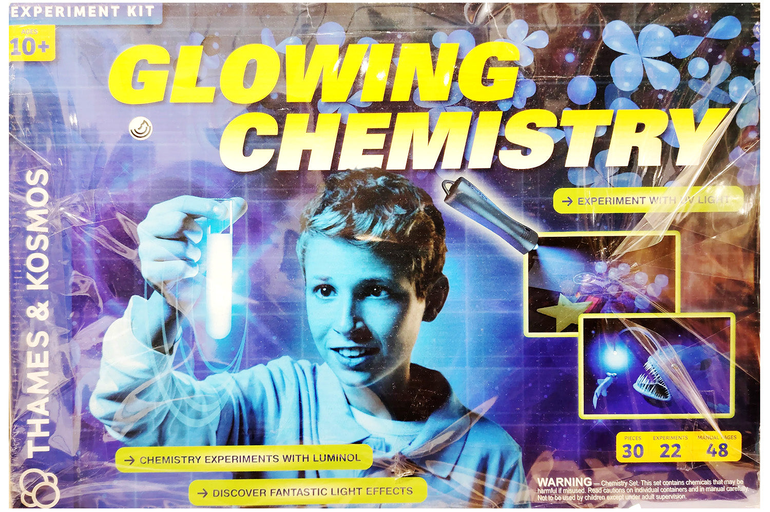 GLOWING CHEMISTERY Science Experiment Kit, Experiment with UV light, 22 experiments, Age 10+